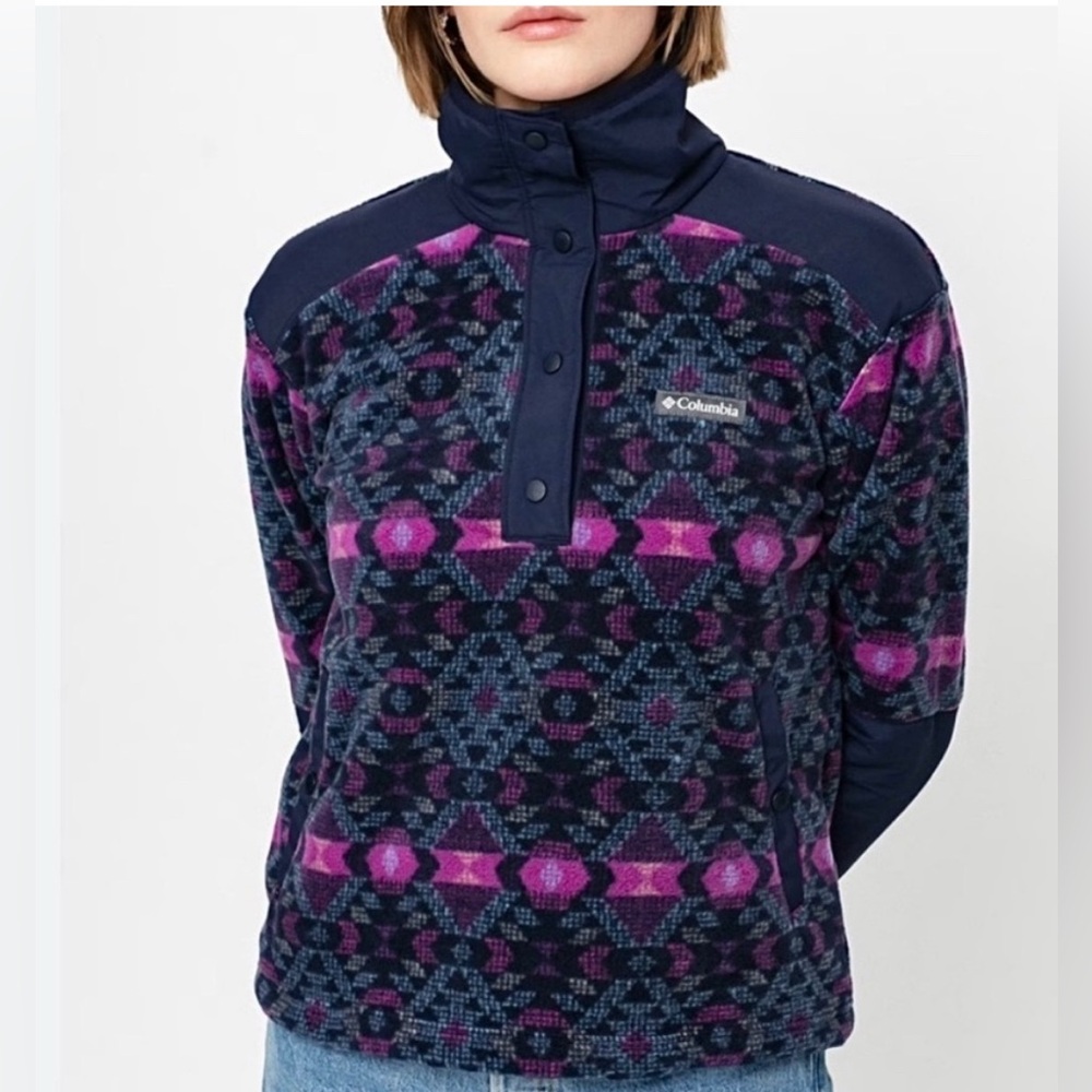 Columbia Women's Helvetia II Printed Cropped Half Snap Fleece Pullover. Size L